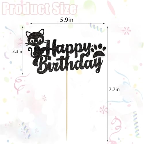 Black Glitter Cat Cake Topper Kitten Birthday Party Decoration