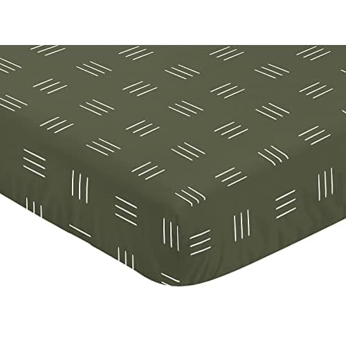 Sweet Jojo Designs Fitted Baby Crib Sheets (Green and White Boho Mudcloth) for Boys or Girls, Infant Nursery, Toddler Room - Standard Size (Bohemian, Woodland Tribal, Southwest, Hatch, Gender Neutral)