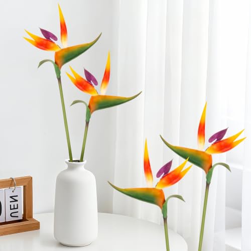 Rainflow Sunset Red Bird of Paradise Artificial Plant - Tropical Flowers, 2 Pack