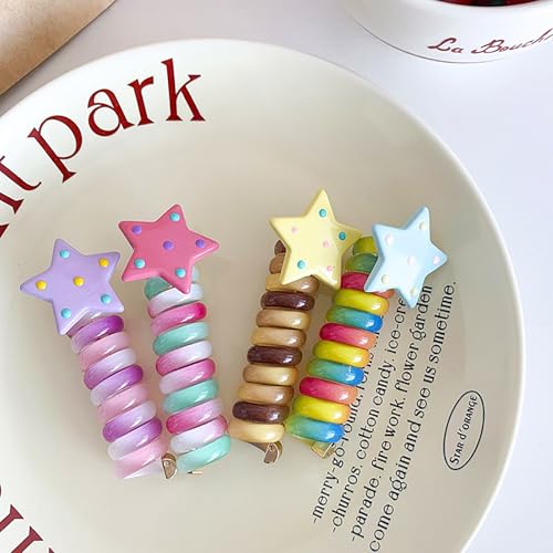 Spiral Hair Ties 4 Pcs Star Braided Telephone Cord Hair Scrunchies