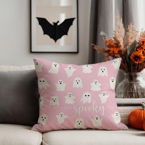 PANDICORN Pink Ghost Halloween Throw Pillow Covers, 18x18, Set of 2