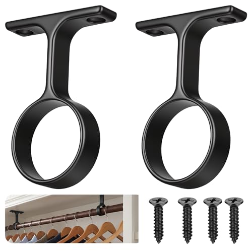 Black Stainless Steel Ceiling Curtain Rod Brackets - 2 PCS, 1-5/16" Diameter