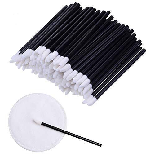 Pimoys 200Pcs Disposable Lip Brushes Black Lipstick Gloss Applicator Wands