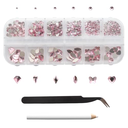 Pine & Linen Pink Nail Art Rhinestones Kit with Tweezer Picker