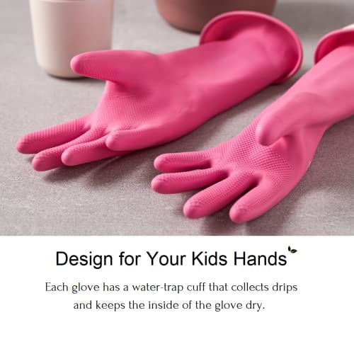 Myungjin Pink Kids Reusable Waterproof Rubber Latex Gloves - 2 Pairs for Cleaning & Painting