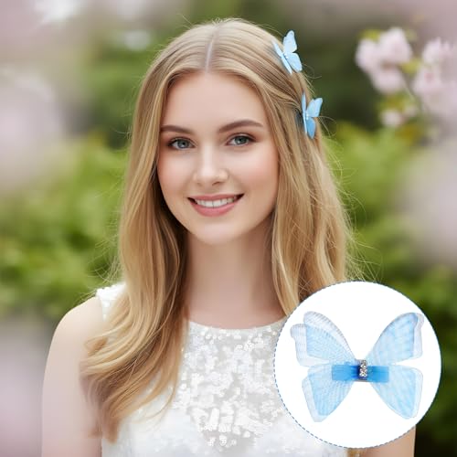 Bremorou 20 Pcs Blue Butterfly Hair Clips Gradient Rhinestone Barrettes