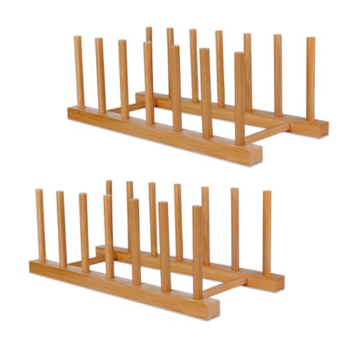 SAMEBUTECO Bamboo Dish Rack – Set of 2 Vertical Plate Holders