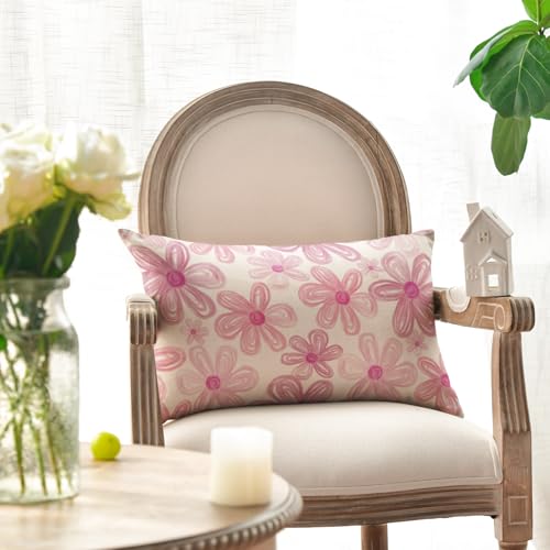 Spring Pink Daisy Throw Pillow Cover - 12x20 Inch Decorative Cushion