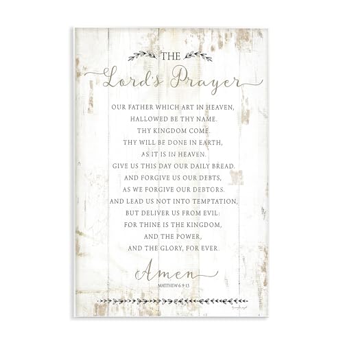 Stupell Industries The Lords Prayer Our Father Rustic Distressed White Wood Look Wall Plaque, 13 x 19, Design by Artist Jennifer Pugh