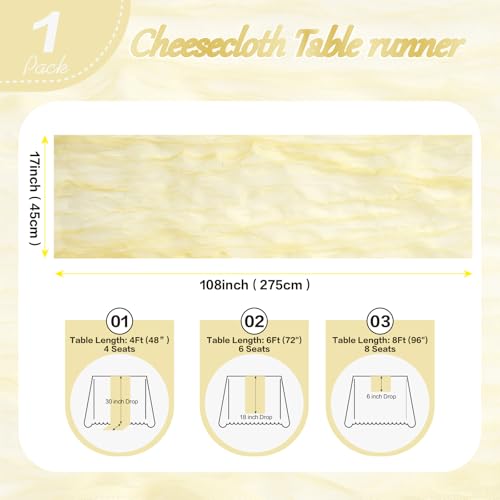 Yellow Cheesecloth Table Runner, 10ft Rustic Gauze Boho Table Decor