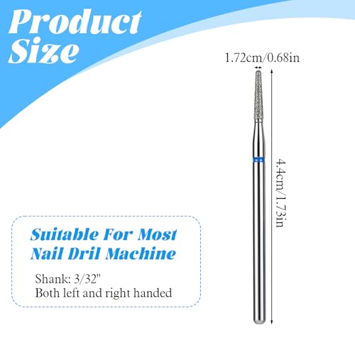 ADLABLD 6Pcs Cuticle Nail Drill Bits, 3/32" Needle Diamond Bits Set