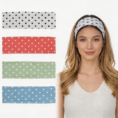 EWUHRY 4 Pack Polka Dot Wide Elastic Headbands for Women Non Slip