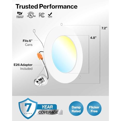 Sunco Retrofit LED Recessed Lighting 6 Inch, Can Lights for Ceiling, 1200 LM, 15W, Selectable CCT 2700K/3000K/4000K/5000K/6000K, Dimmable, Ultra Thin Flat Light Fixture UL 2 Pack.