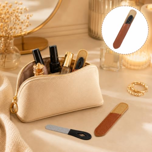 Skrfren Metal Nail File 2 Pack with Leather Case, 3.5 Inch Stainless Steel Fine Grit Travel Nail Files for Natural Nails