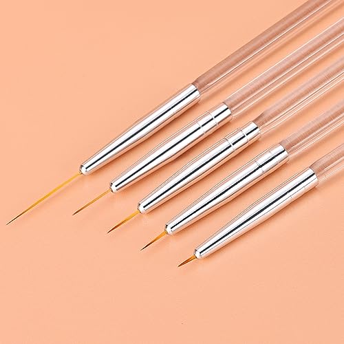 TEOYALL 5Pcs Fine Liner Nail Art Brushes Set - Ultra-Thin Striping Brushes