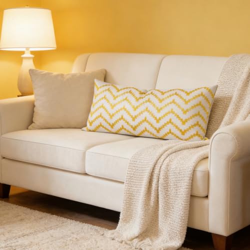 Slow Cow Embroidered Lumbar Pillow Cover 12x24 Inch - Yellow Gold Mountain