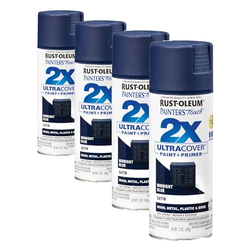 Rust-Oleum Painter's Touch 2X Ultra Cover Spray Paint, Satin Midnight Blue, 12 oz (Pack of 4)