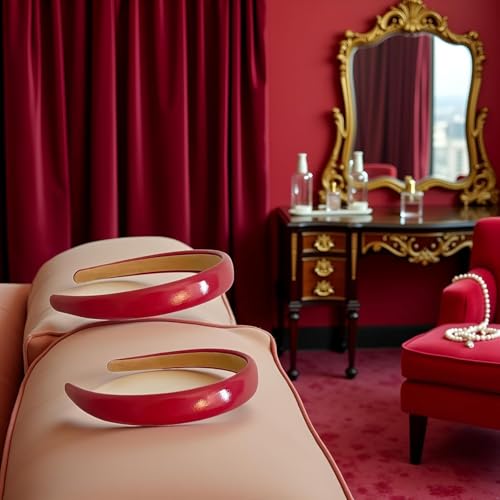 Red Patent Leather Headbands Retro Wide Sponge Hairbands 2Pcs