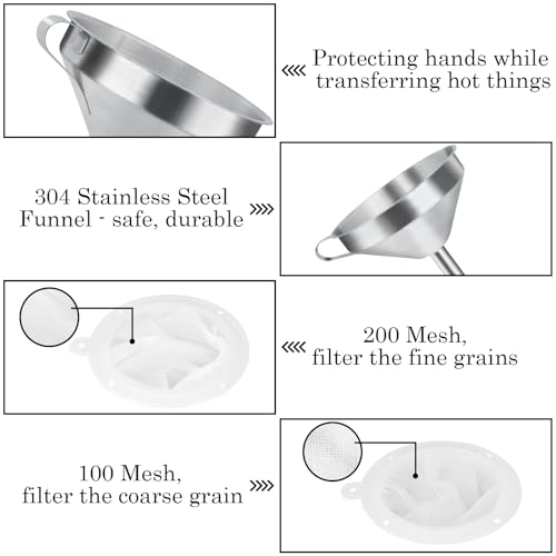 304 Stainless Steel Kitchen Funnel Set with Fine Mesh Strainers