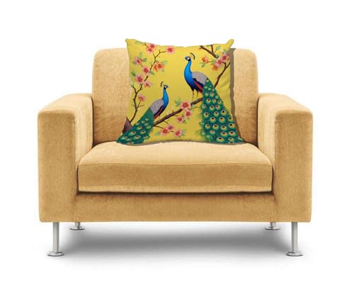 Peacock Watercolor Throw Pillow Cover 18x18 - Cotton Linen