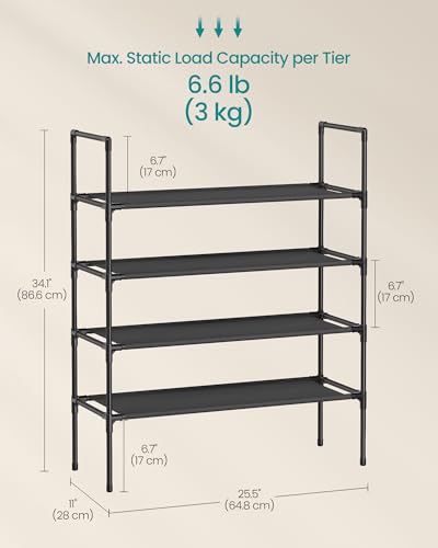 SONGMICS 4-Tier Shoe Rack, 25.5” Wide Metal Shoe Storage for Closet/Hallway