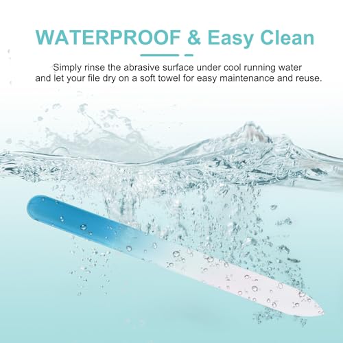 HARFINGTON Glass Nail File with Case 280 Grit Double Sided Blue
