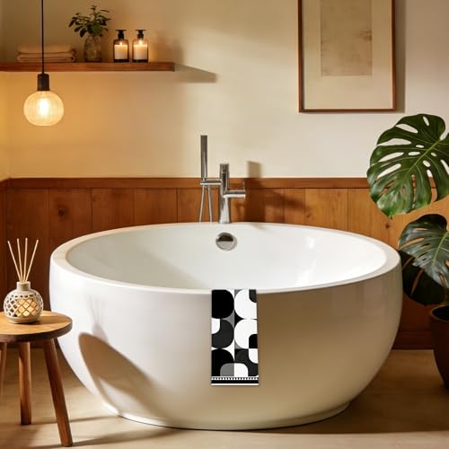Retro Black and White Kitchen Towels - Mid Century Modern Design, 16x24 Inches