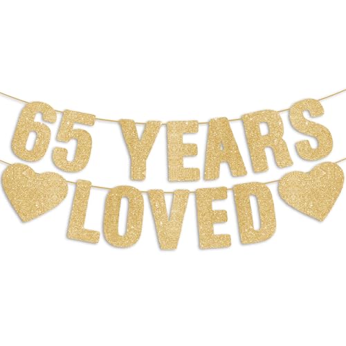 Happy 65th Birthday Banner - Pre-Strung Gold Glitter Decorations