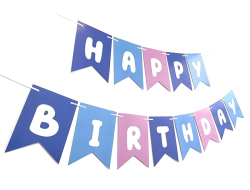 Blue Pink Happy Birthday Banner for Kids & Adults - Fun Party Decoration