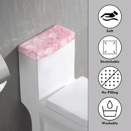 Pink Marble Print Toilet Tank Lid Cover - Stretchy Universal Protector