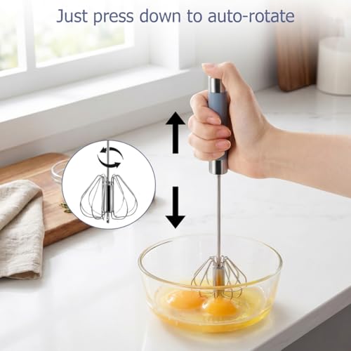 Stainless Steel Mini Hand Push Whisks - 2 Pack Egg Beater Set