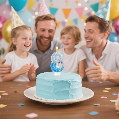 Zailo Blue Dog Birthday Candle with Sequin Base - Number 8