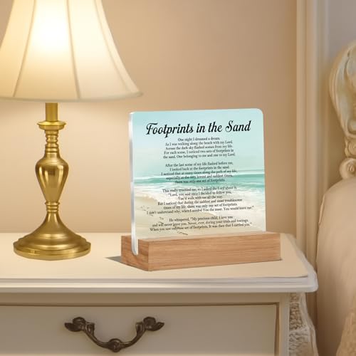 Footprints in the Sand Acrylic Desk Decor - Meaningful Christian Gift