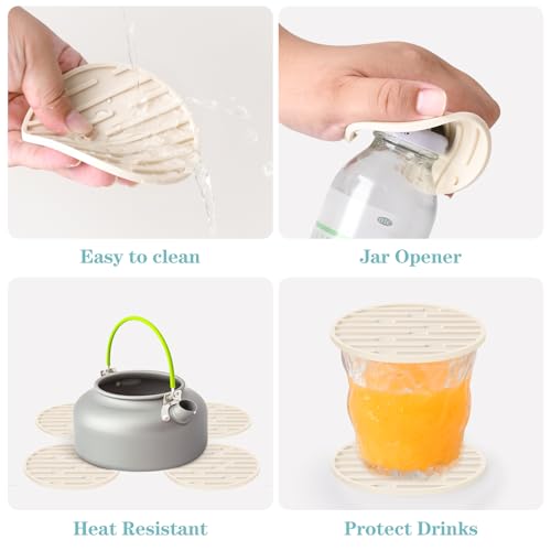 Heat Resistant Silicone Coasters - Non-Slip Drink Mats (4 Pack)