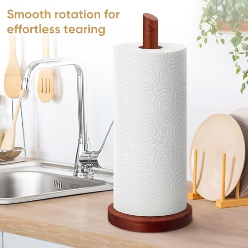 Wooden Paper Towel Holder Walnut - Countertop Stand for Standard Rolls