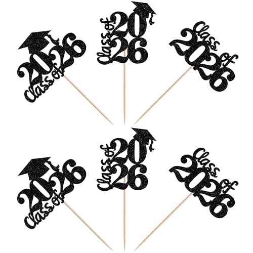 2026 Graduation Cupcake Toppers - 30 PCS Glitter Cake Picks