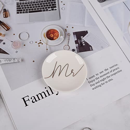 Mr & Mrs Ceramic Ring Dish - Small Jewelry Holder with Gold Foil