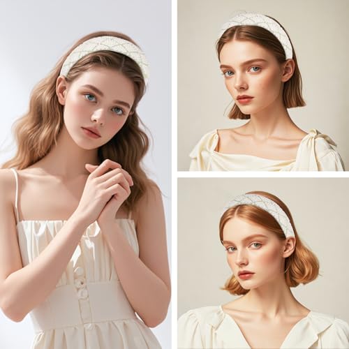 Green Pearl and Rhinestone Padded Headband for Women Bridal Hair