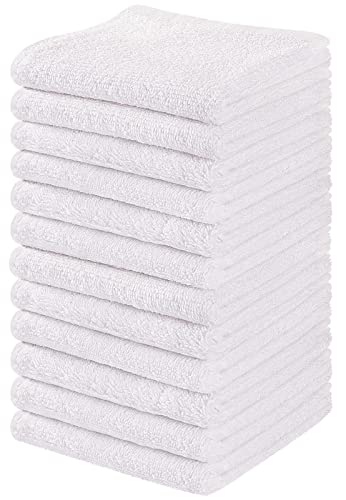 100% Cotton Wash Cloth Set - Pack of 12 White Face Towels