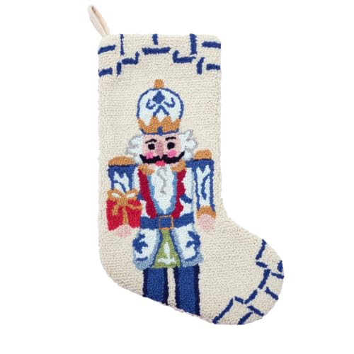 Chinoiserie Nutcracker Hook for Christmas Stocking - Hand-Hooked Wool & Cotton Decor