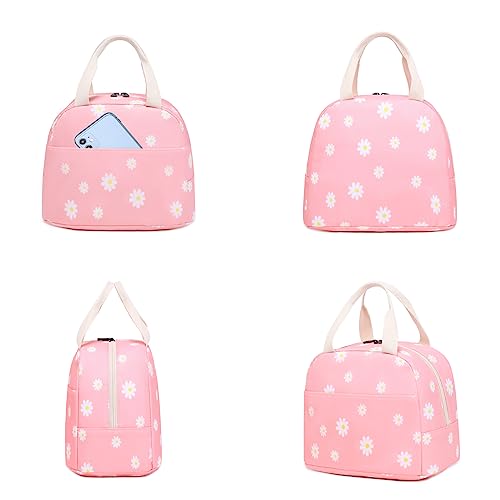 Mimfutu Flowers Pink Insulated Lunch Bag for Women Kids Reusable Picnic Tote