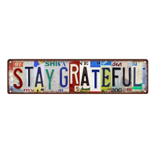 Stay Grateful Vintage Metal Wall Art Sign - 16x4 Inches
