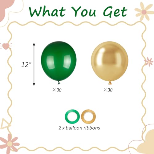 60pcs Green & Gold Latex Balloons for Parties & Celebrations