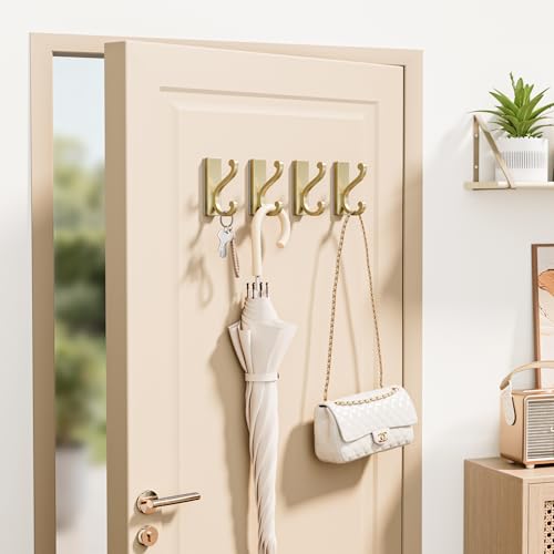 Gold Self-Adhesive Coat Hooks - 4 Pack, 13Lbs Capacity
