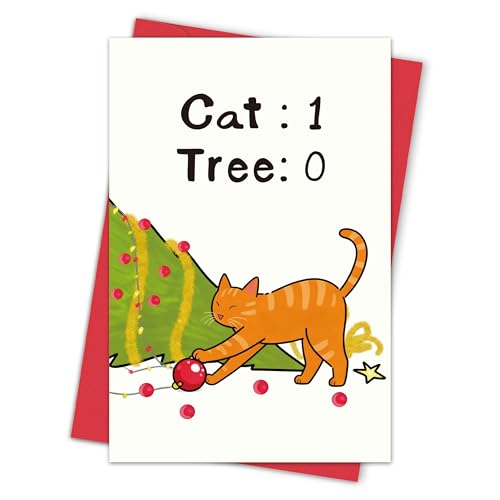 Funny Christmas Cat Card for Cat Lovers - 8 x 5.3 in Greeting Card