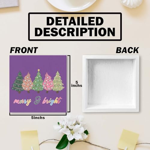 Purple Christmas Tree Wooden Box Sign - 5x5 Desk Decor