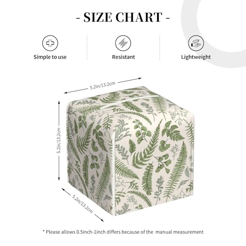 Square Leather Tissue Box Cover - Leaves and Herbs Pattern - 5.2 Inch