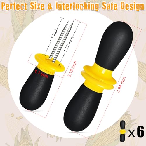 AQRINGO Corn Cob Holders - 12 Pcs Stainless Steel Skewers, Yellow-Black