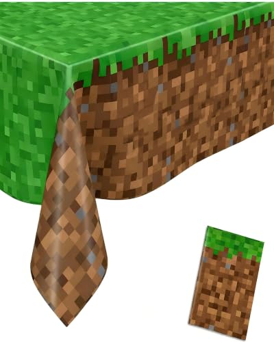 Calmi Green Pixel Miner Tablecloth - 54.1" x 108" Waterproof Gamer Party Cover