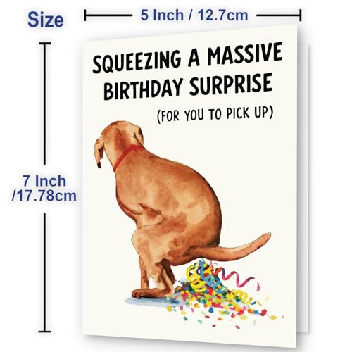 Hqulpr Funny Farting Dog Birthday Card - Squeezing Design (7x5in)